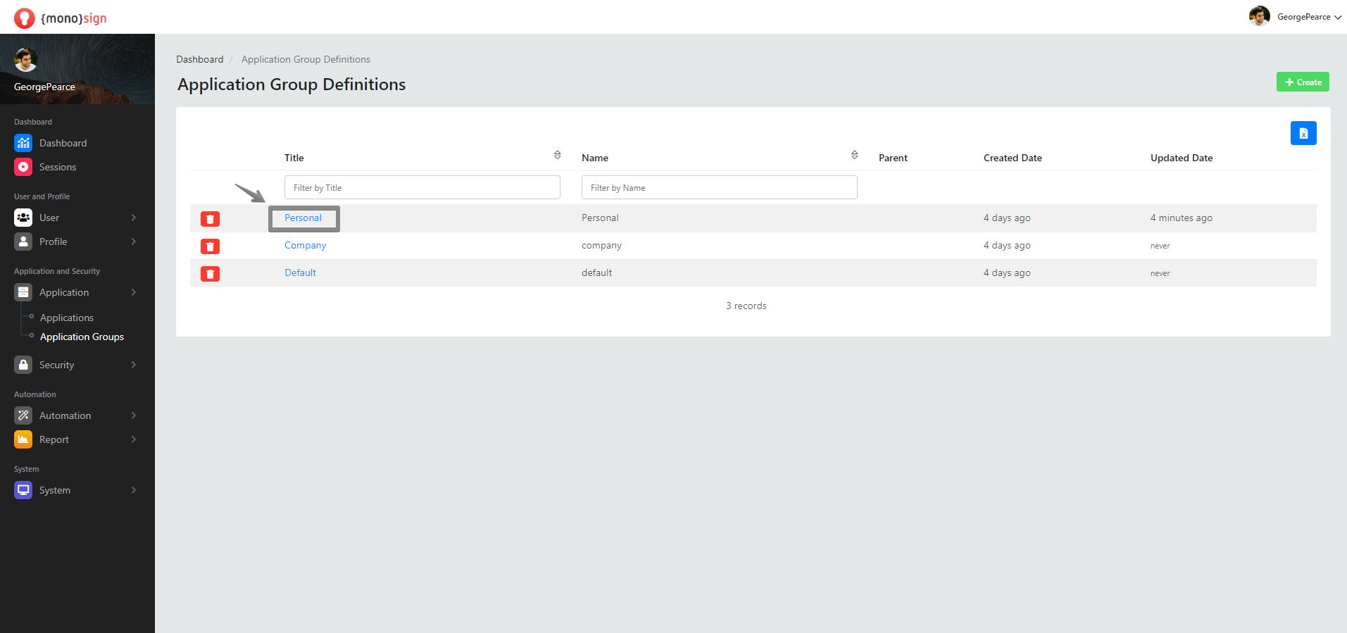 Applications Groups Application Group Definition Details