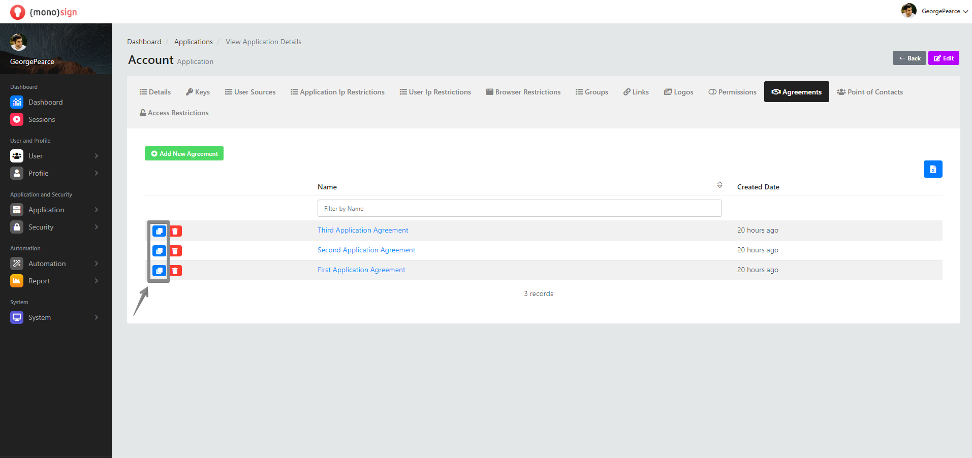 View Application Details Permissions Agreements Clone Agreement