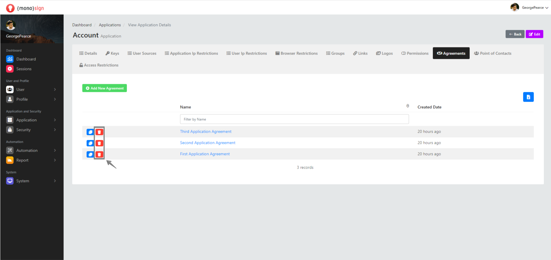 View Application Details Permissions Agreements Clone Agreement