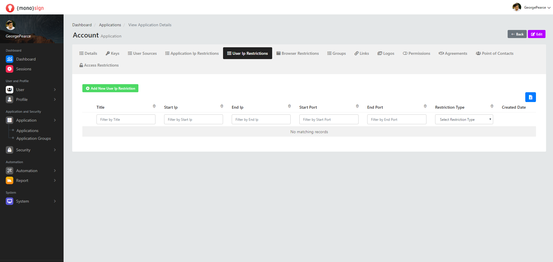 View Application Details Application User Ip Restrictons