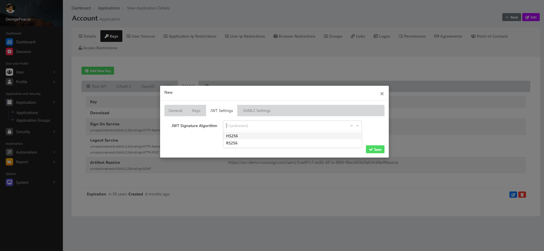 View Application Details Keys New General State