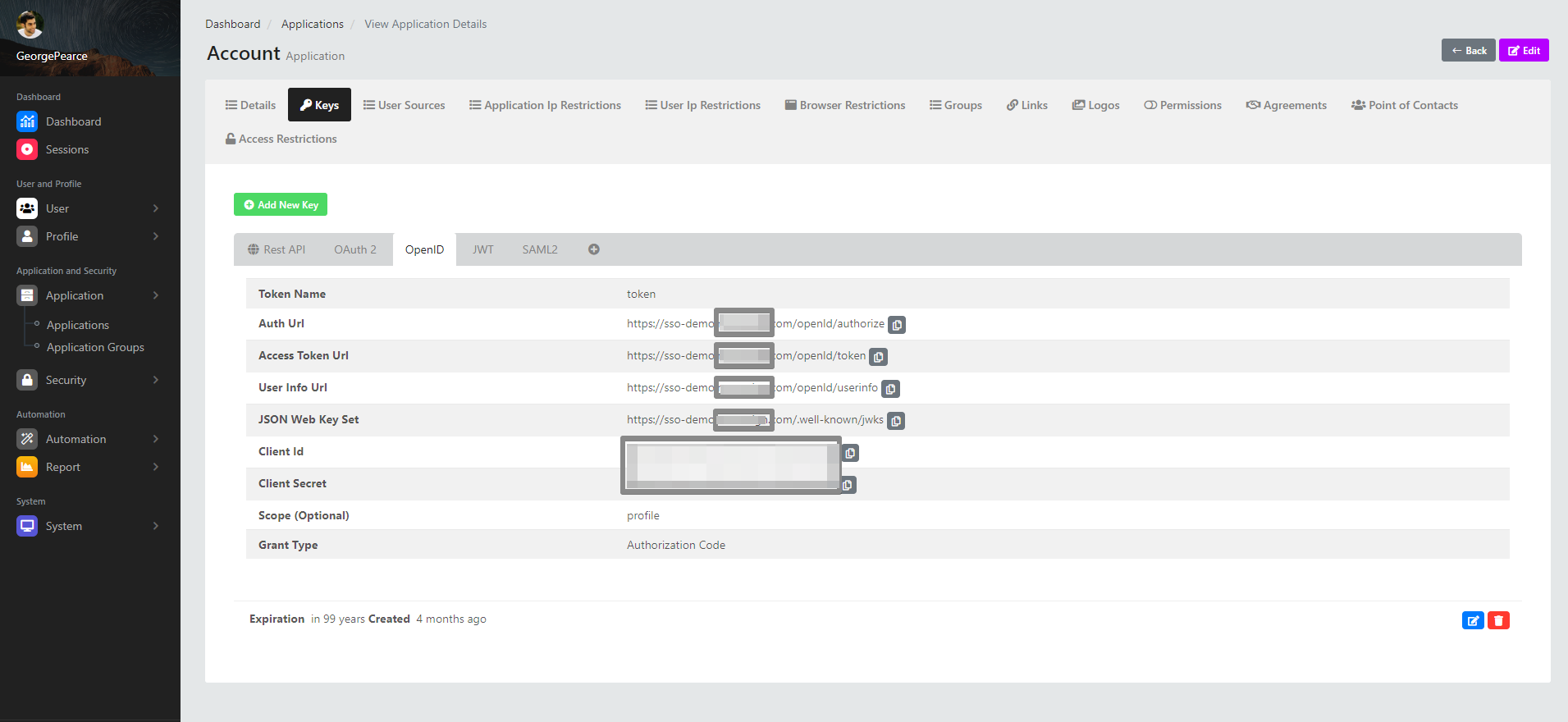 View Application Details Keys