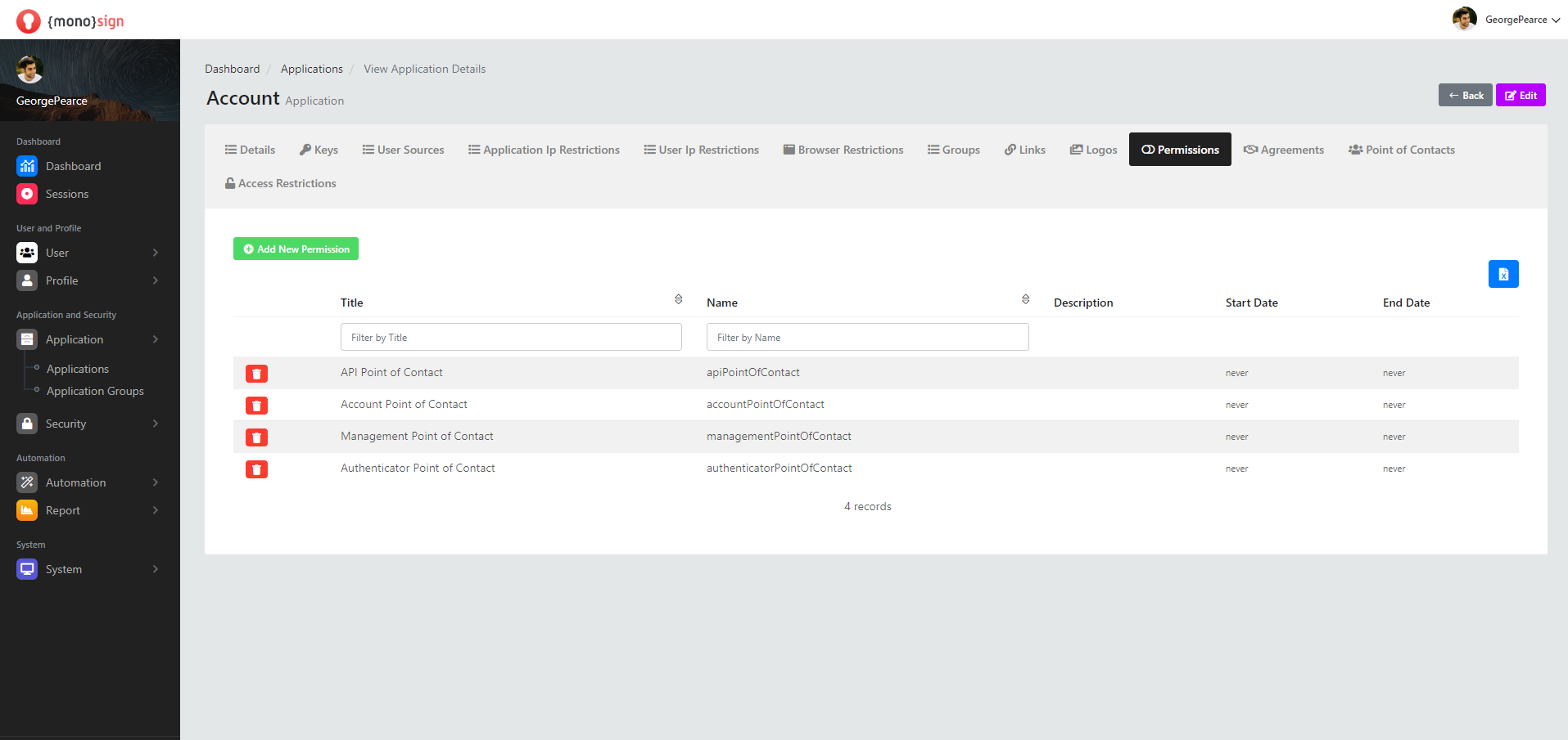 View Application Details Permissions