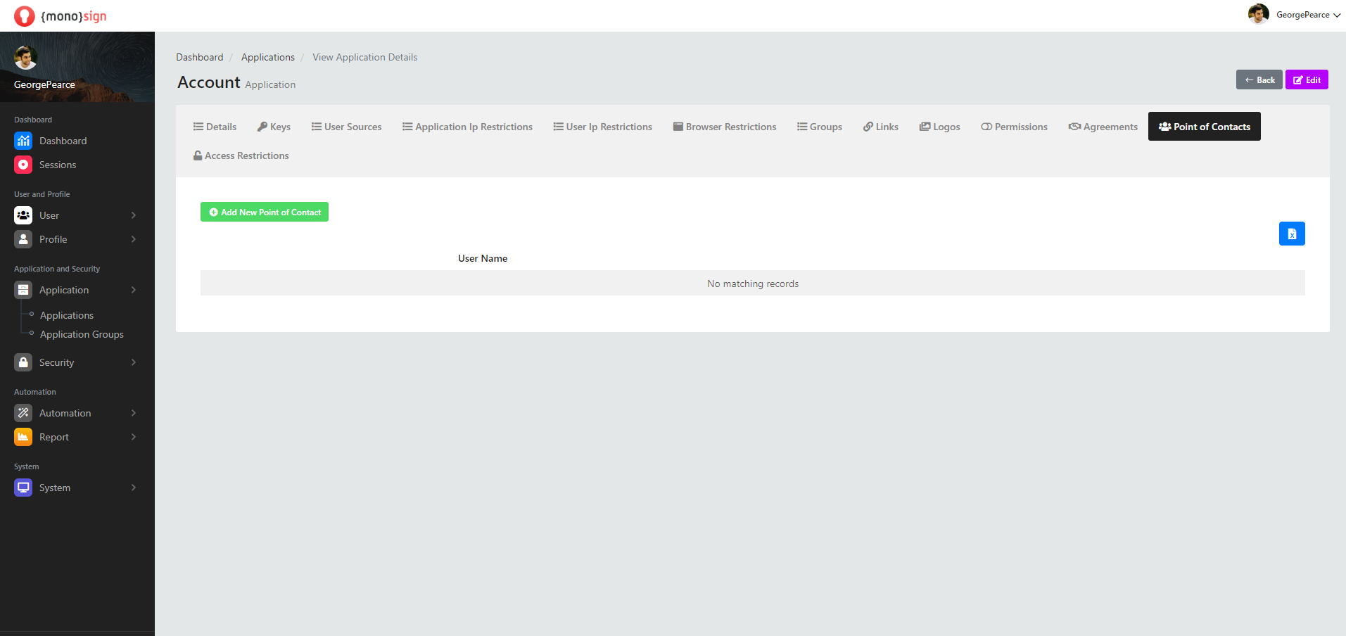 View Application Details Point of Contacts