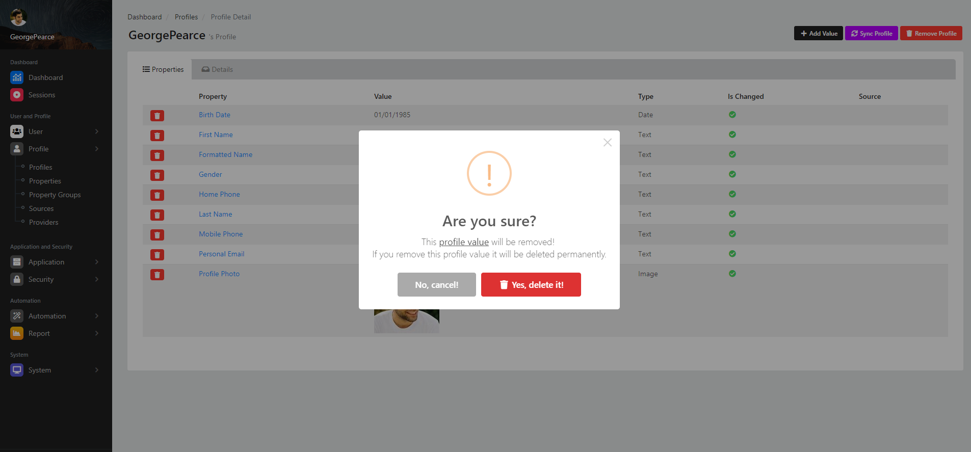 Delete Profile Value