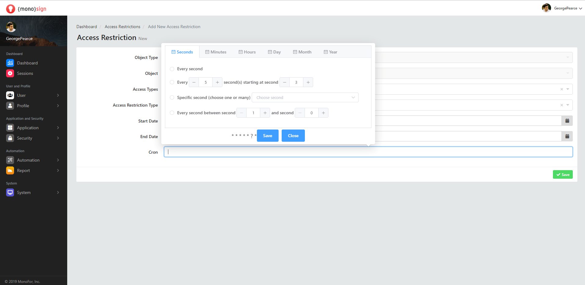Security Access Restrictions Add New Access Restriction Cron
